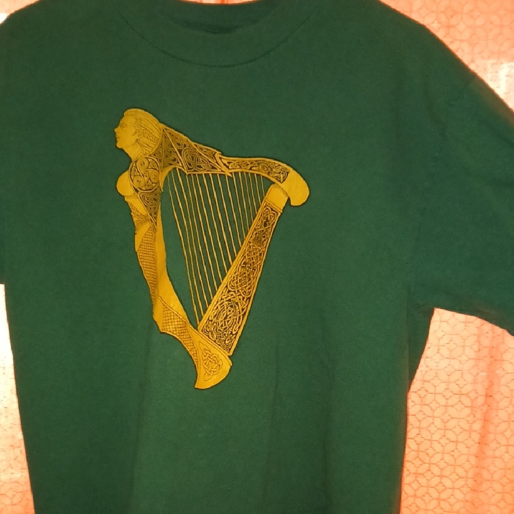 Green Adults Shirt with Gold Harp Design